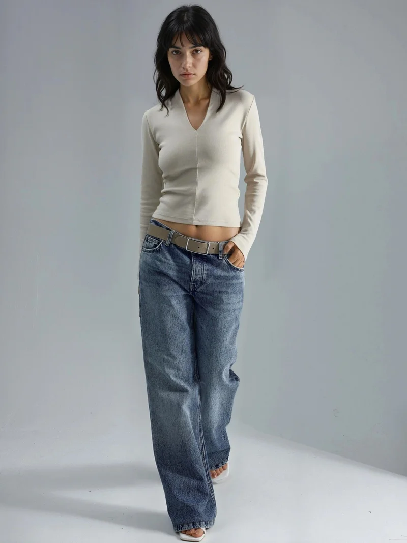 Busem BUSEM Slim Fit V-Neck Long Sleeve Blouse